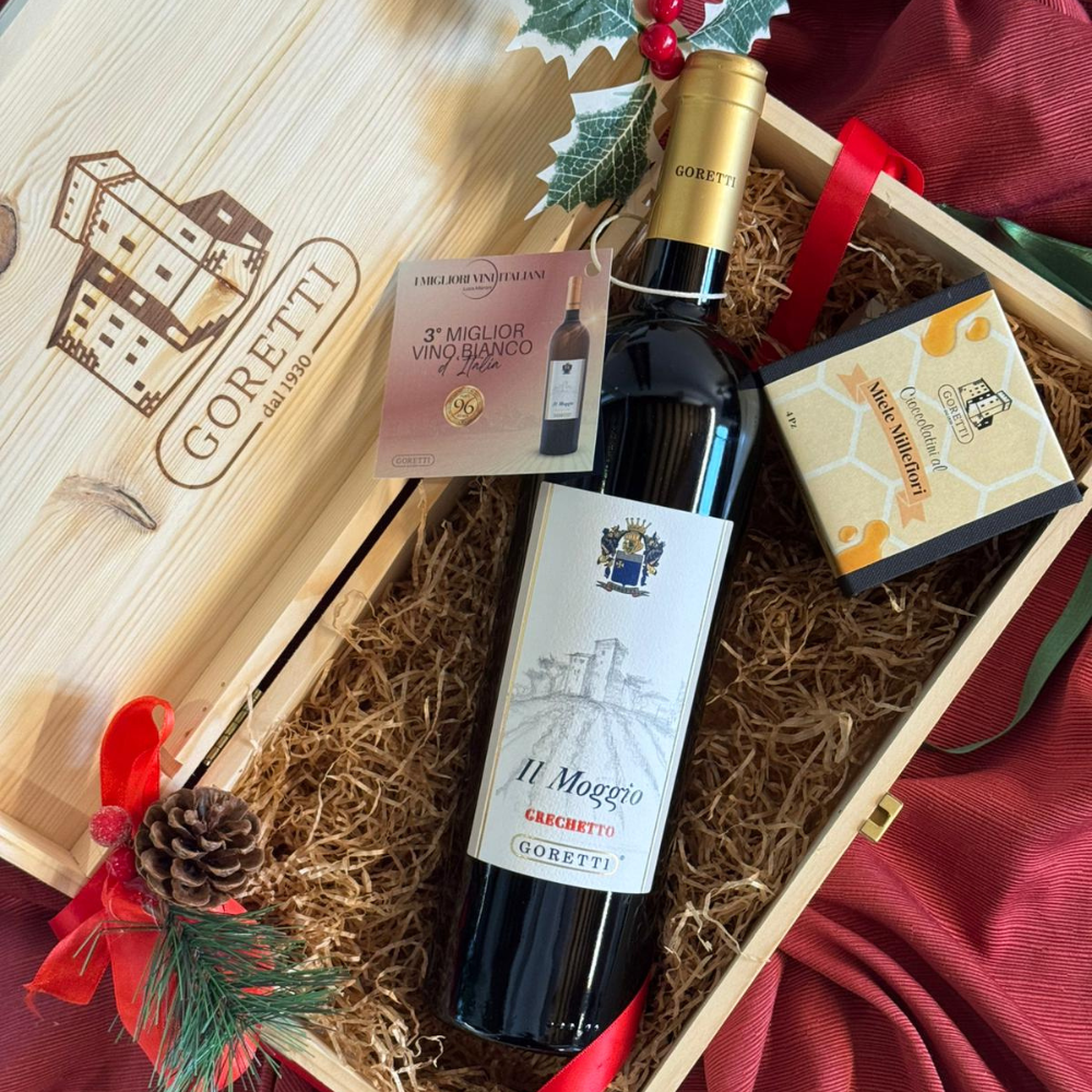 Confezione legno: Il Moggio & Cioccolatini al Miele Goretti
